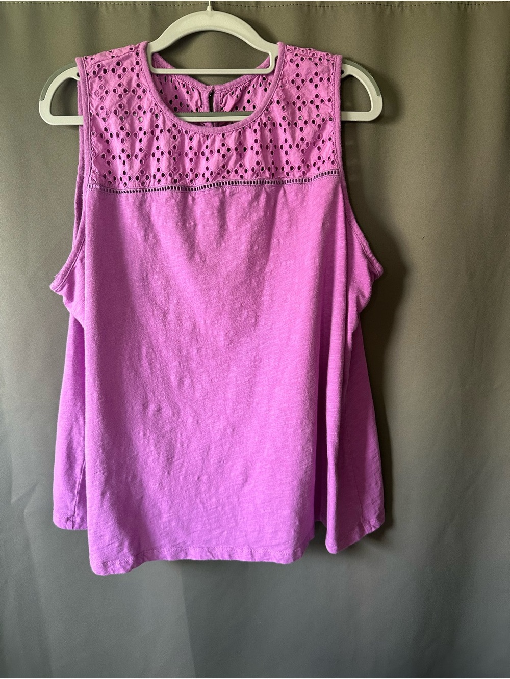St. John's Bay Purple Eyelet Yoke Sleeveless Top